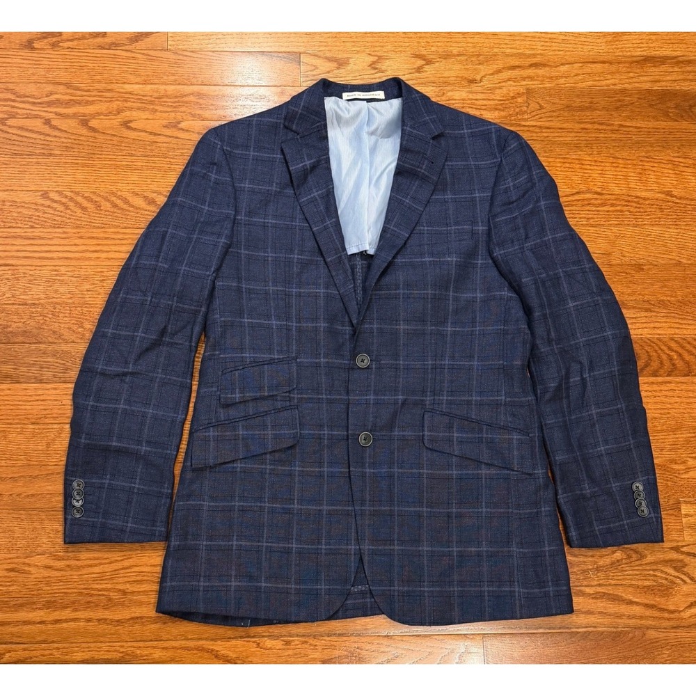 Joseph Abboud Heritage Reda Linen Wool Blazer Mens 38R Blue Plaid Unstructured